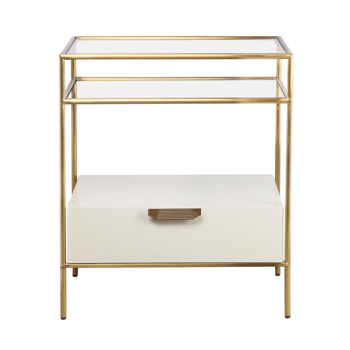 Darla - Glass Nightstand - Cream / Gold