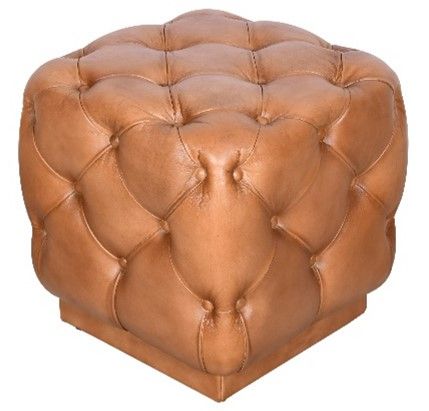 Briar - Leather Square Ottoman - Tutor Brown