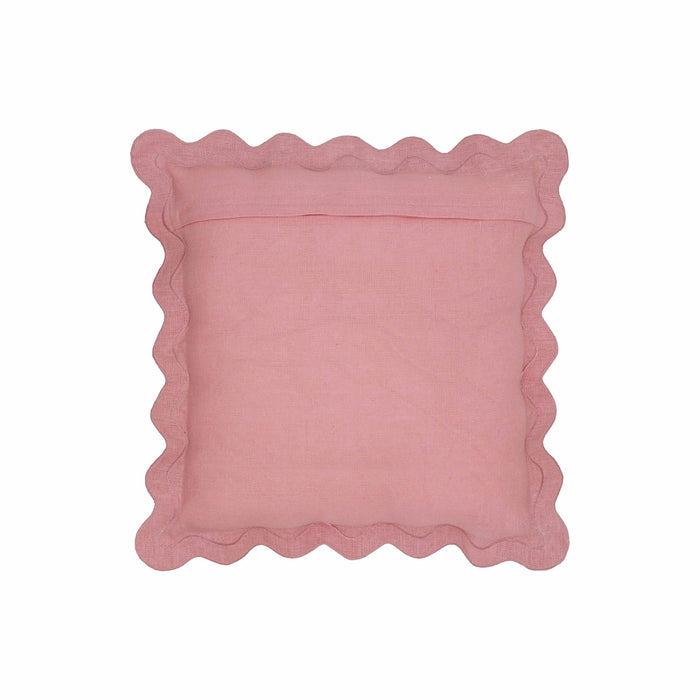 Scalloped Edge - Linen Throw Pillow - Pink / Terracotta