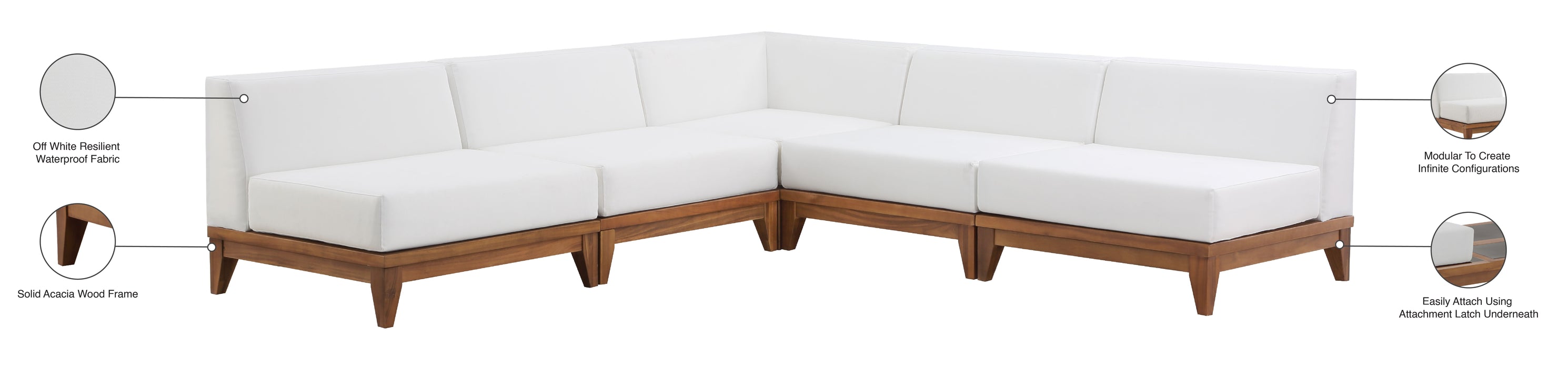 Rio - 5 Piece Modular Sectional - Off White - Fabric