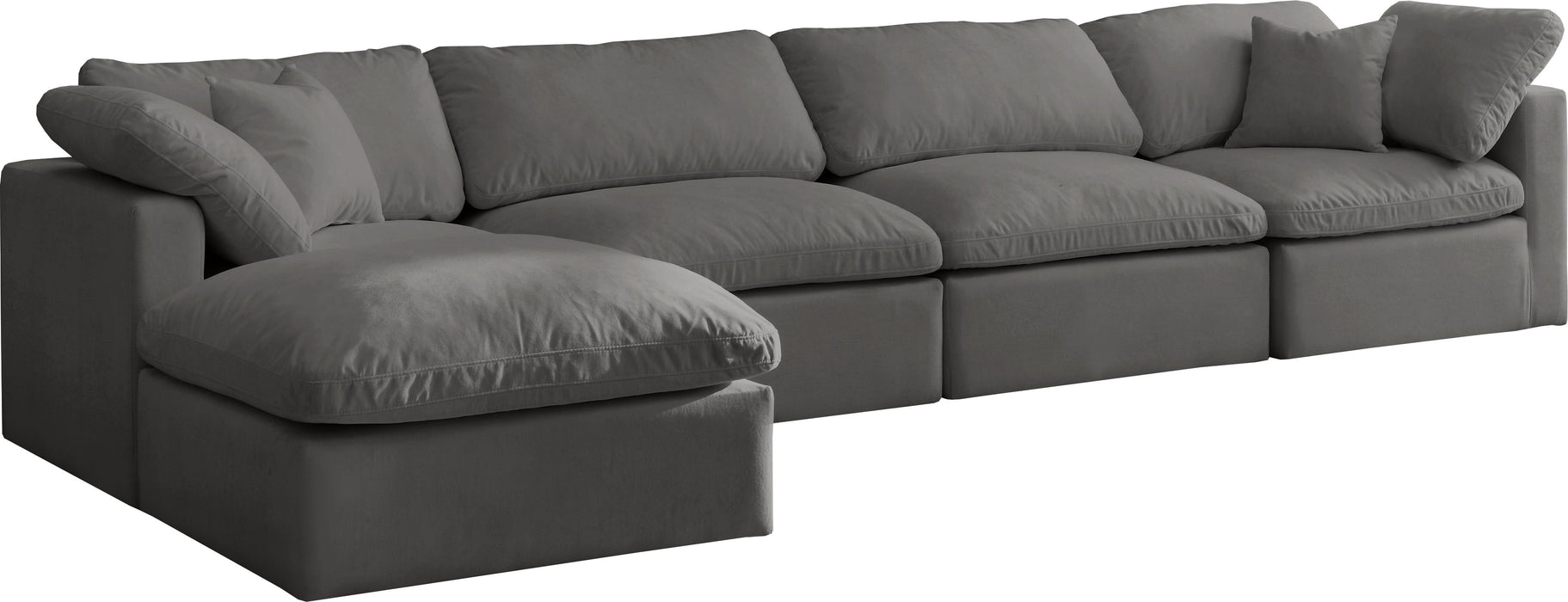 Plush - Velvet Standart Comfort Modular Sectional 4 Piece - Grey - Fabric