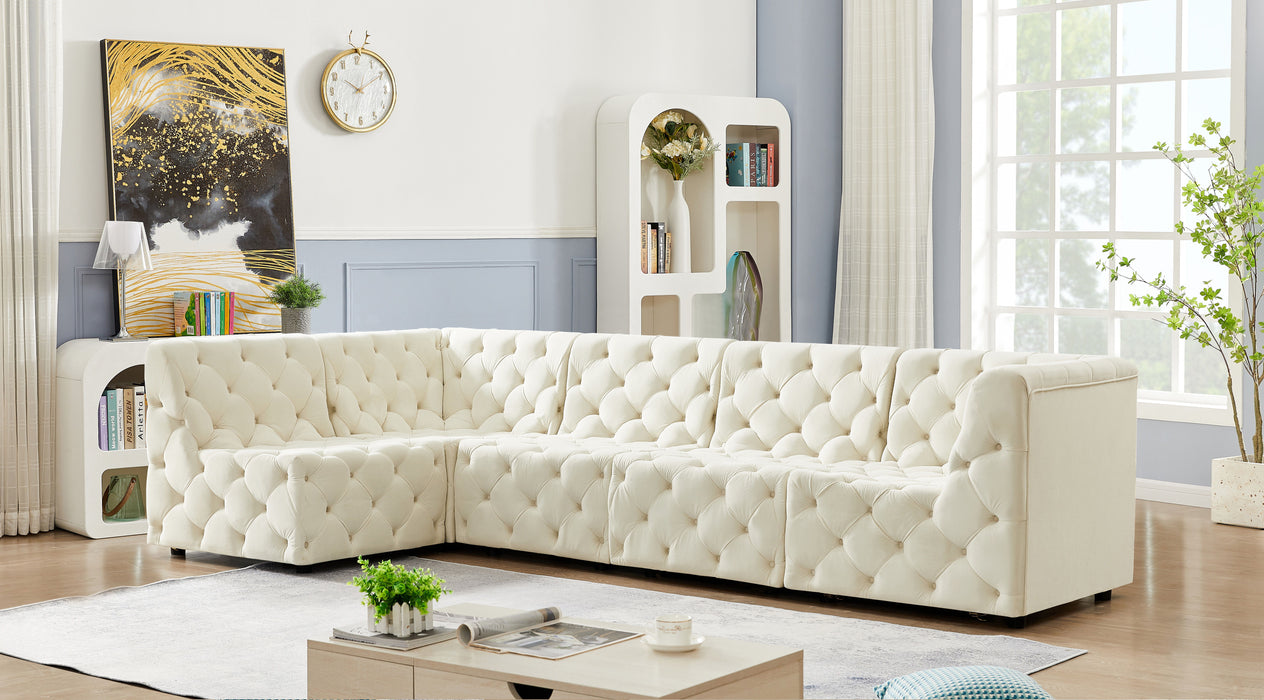 Tuft - Modular Sectional 5 Piece - Cream - Fabric