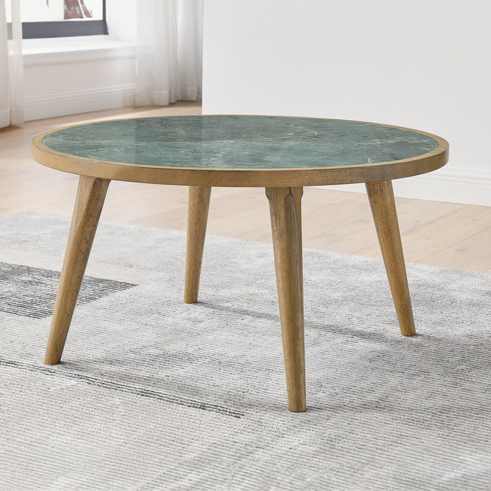 Novato - Cocktail Table With Sintered Stone Inlay Top - Green / Light Brown