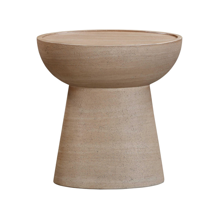 Eclipse - Textured Faux Travertine Indoor / Outdoor Side Table - Beige