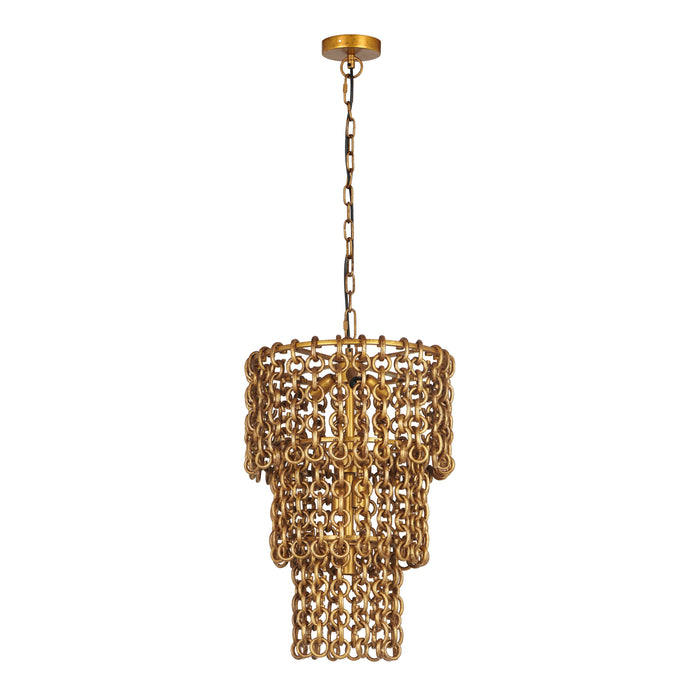 Nirsa - Brass Chain Link 3-Tier Chandelier - Gold