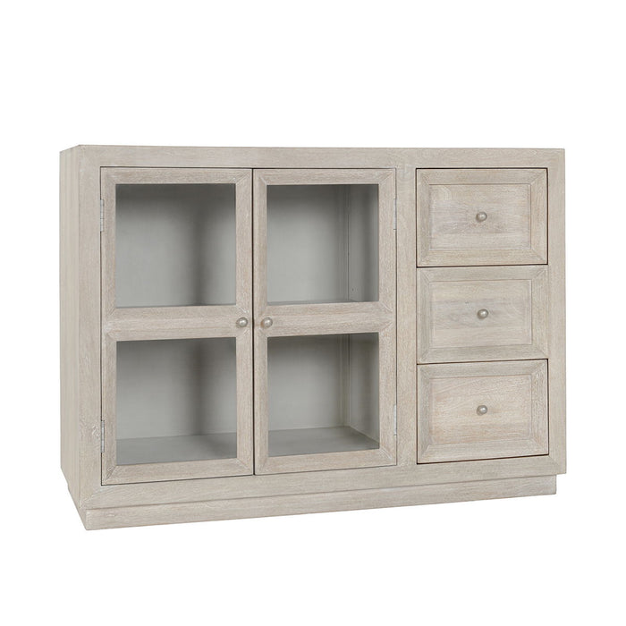 Isha - Mango Wood 3 Drawers 2 Door Cabinet - White Washed