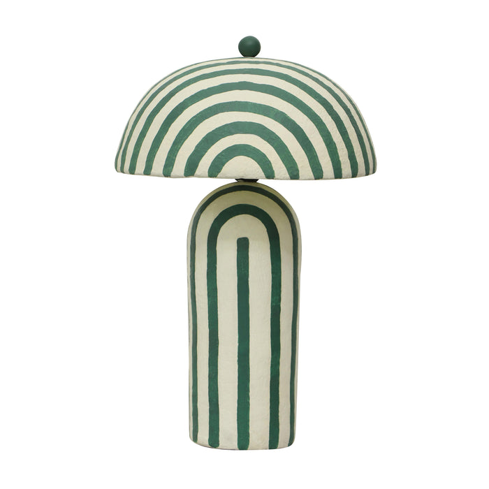 Maiori - Striped Papier Mache Table Lamp - Dark Green / White