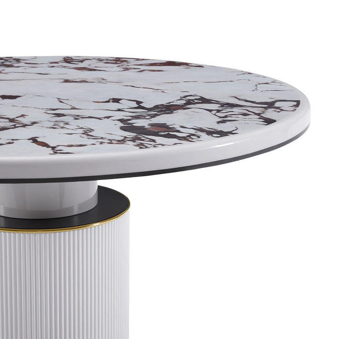 Vanessa - Marble Lacquer Round Dining Table - White