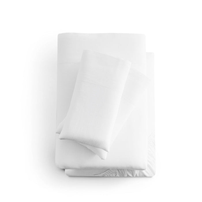 Linen-Weave Cotton Split Queen Sheet Set - White