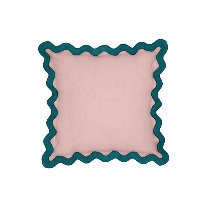 Scalloped Edge - Linen Throw Pillow - Blue / Pink