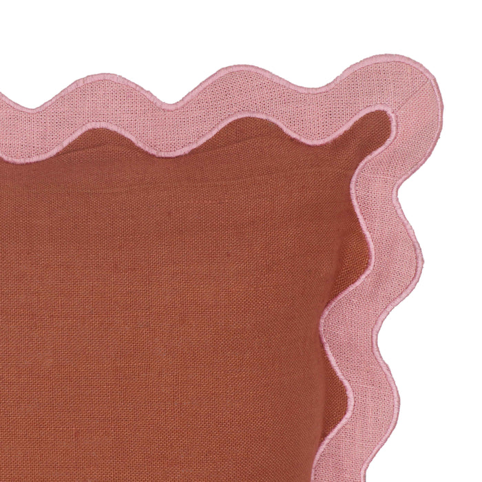 Scalloped Edge - Linen Throw Pillow - Pink / Terracotta