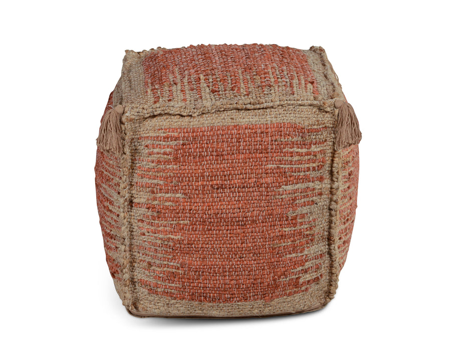 Jafar - Square Handwoven Jute Pouf - Red