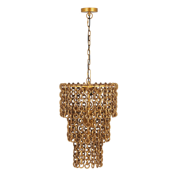 Nirsa - Brass Chain Link 3-Tier Chandelier - Gold