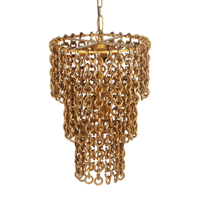 Nirsa - Brass Chain Link 3-Tier Chandelier - Gold