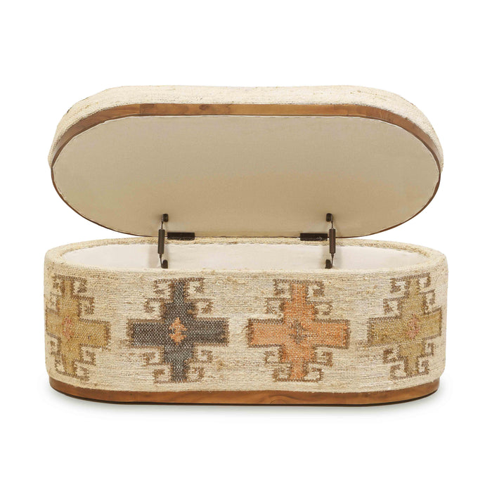 Olivier - Cotton Oval Storage Ottoman - Beige