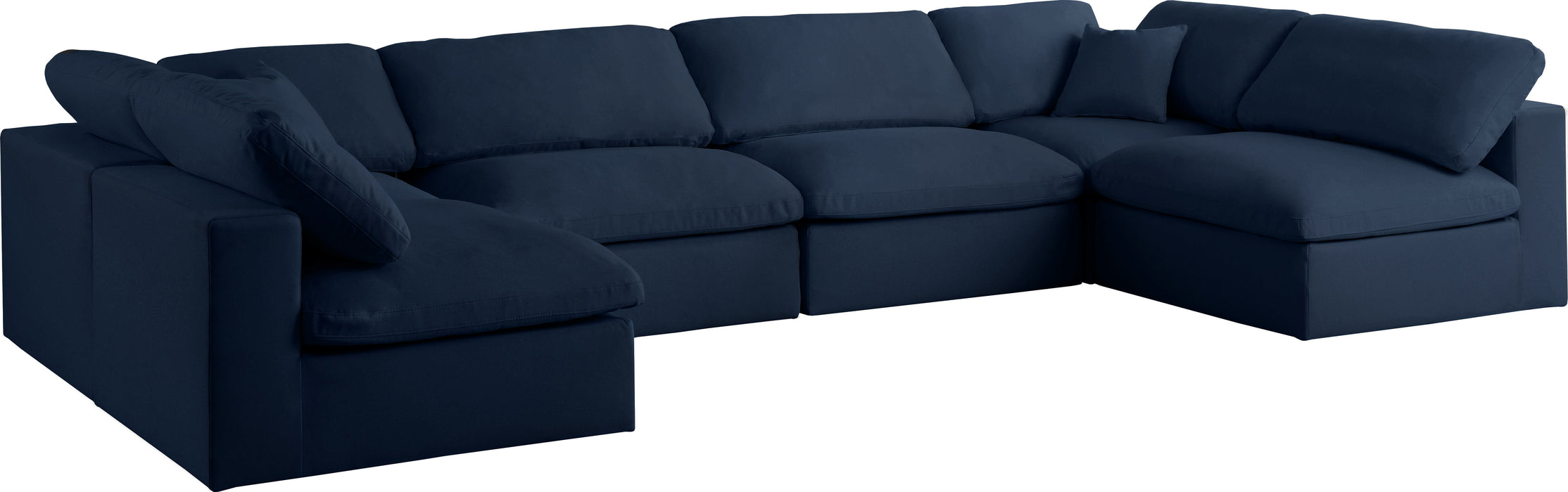 Serene - Textured Fabric Deluxe Comfort Modular Sectional 6 Piece - Navy - Fabric