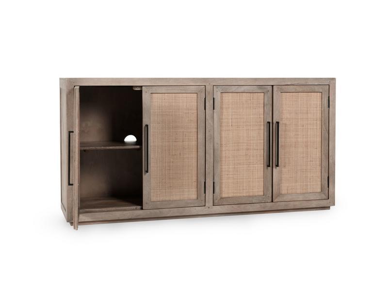 Jensen - Cane/Wood 4 Door Cabinet - Taupe