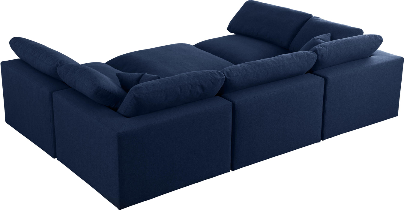 Serene - Linen Textured Fabric Deluxe Comfort Modular Sectional 6 Piece - Navy - Fabric